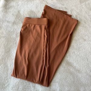 shein rust colored midi length bodycon skirt with slit